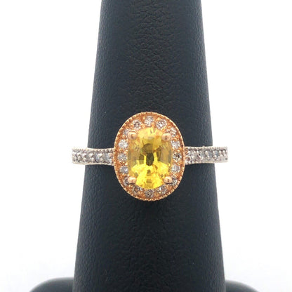 Designer 14K Yellow and White Gold Oval Citrine Diamond Halo Cocktail Ring
