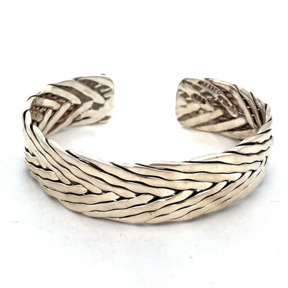 925 Sterling Silver Taxco TE-51 Mexico Braided Woven Statement Cuff Bracelet