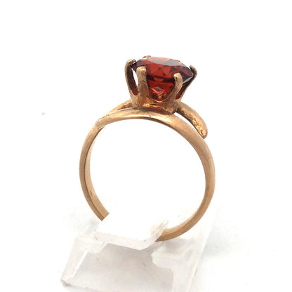 Modernist 10K Yellow Gold Orange Tourmaline Solitaire Statement Cocktail Ring