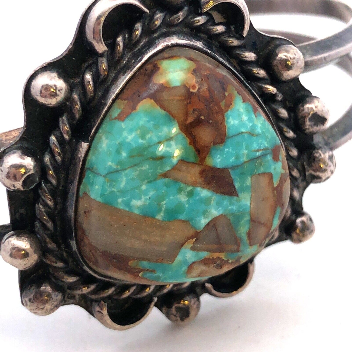 Vintage 925 Sterling Silver Cabochon Turquoise Open Cuff Bracelet