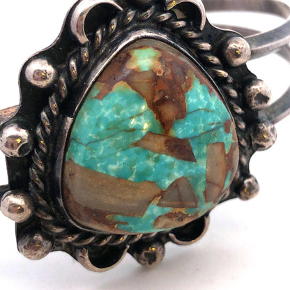 Vintage 925 Sterling Silver Cabochon Turquoise Open Cuff Bracelet