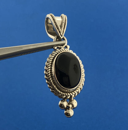 BA Suarti 925 Sterling Silver Oval Black Onyx Balinese Style Statement Pendant