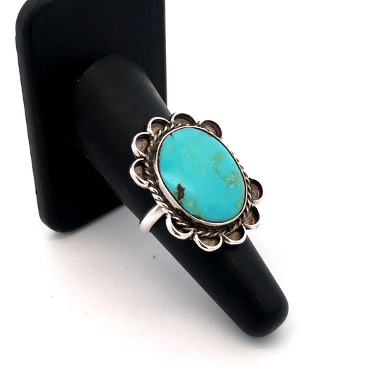 Native American 925 Sterling Silver Turquoise Cabochon Concho Statement Ring