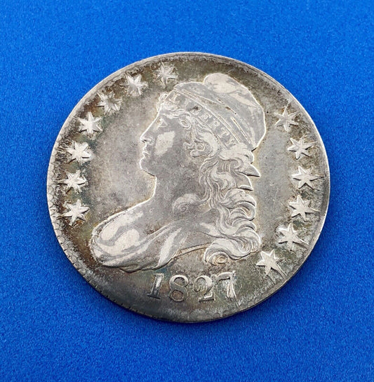 1827 P Capped Bust Silver Half Dollar 50c Early Philadelphia Mint Sunset Tones