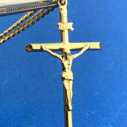 The Gold Gods 14K Yellow Gold Crucifix Cross Unisex Religious Statement Necklace