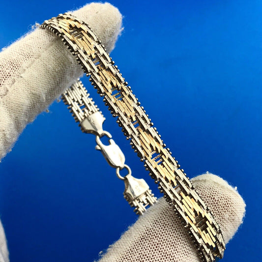 Designer Milor Italy 925 Sterling Silver Gold Two Toned Diamond Cut Bracelet