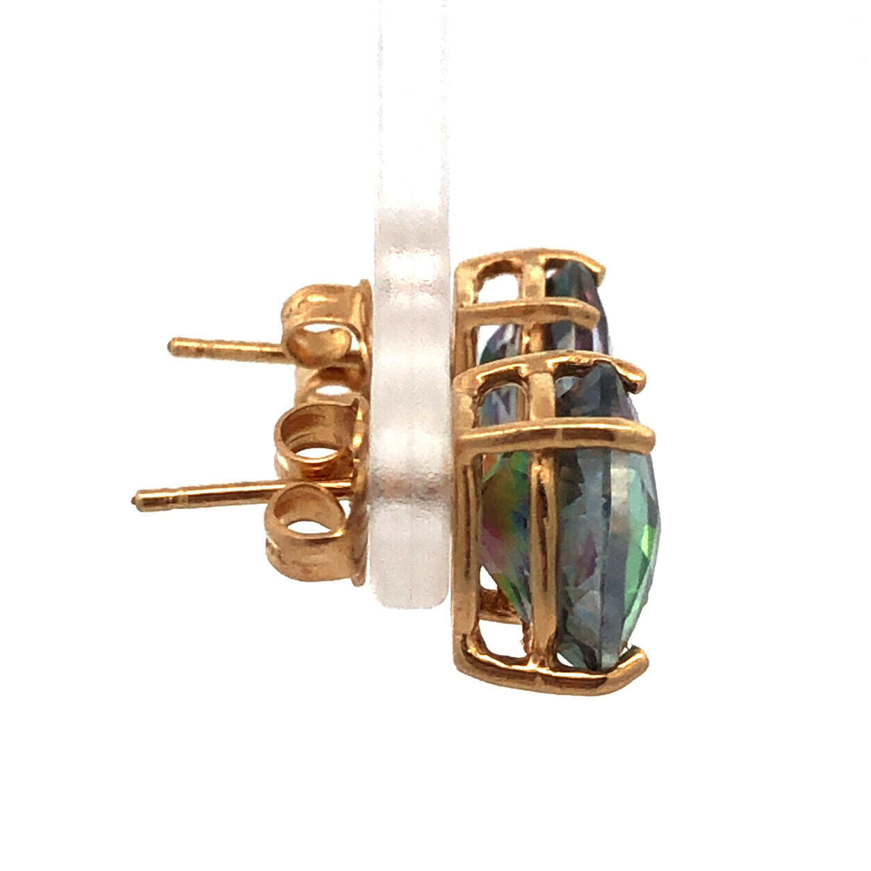 Designer 14K Yellow Gold Cushion Cut Oval Mystic Topaz Statement Stud Earrings