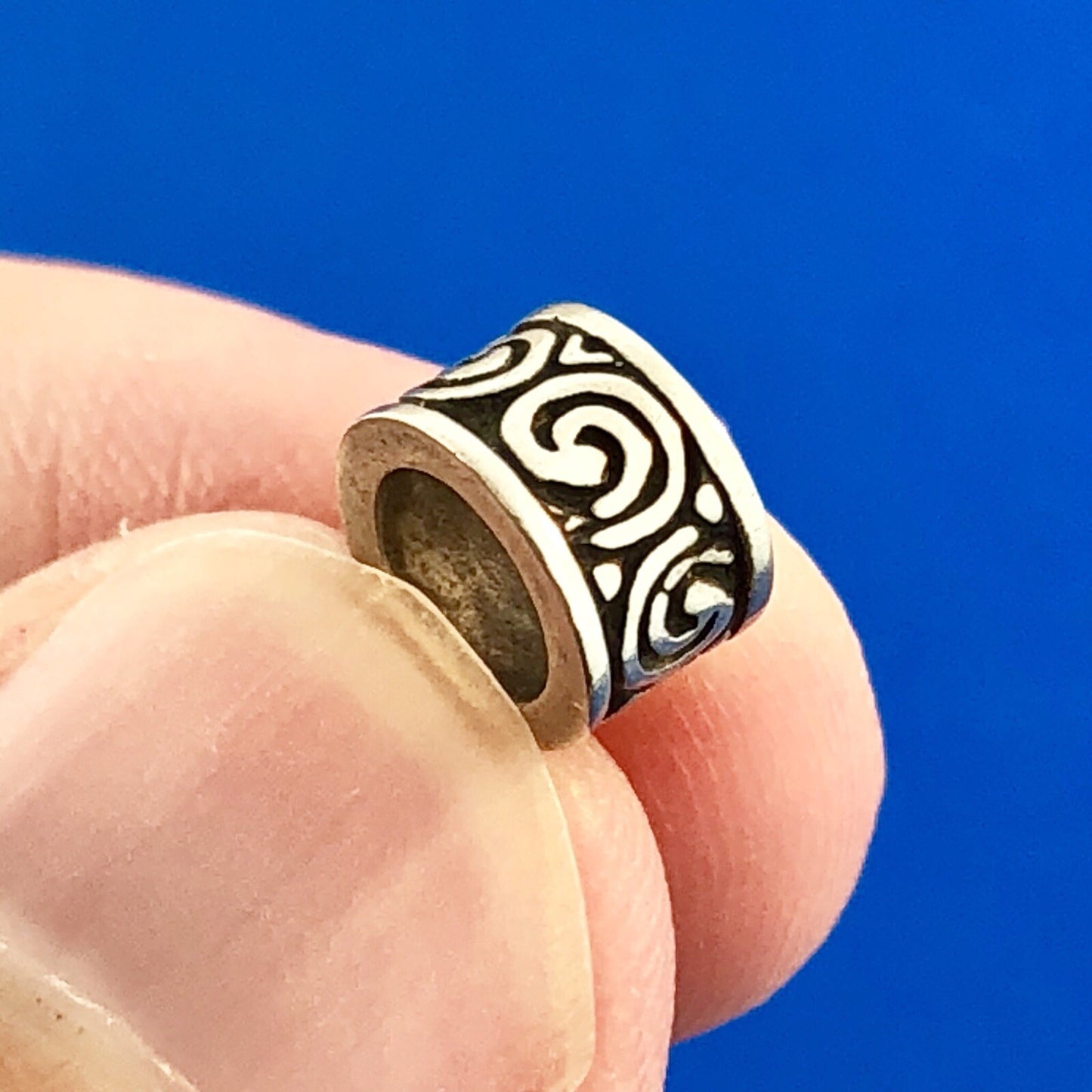 Designer 925 Sterling Silver Itaglio Modernist Swirl Slide Bracelet Spacer Charm