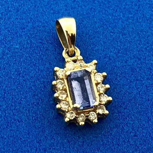 14K Yellow Gold Purple Tanzanite Diamond Charm Pendant