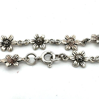 Estate 925 Sterling Silver Flower Floral Station Tennis Bracelet
