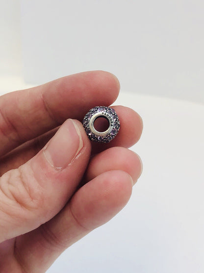 Authentic Pandora Light Pink Pave Lights Sterling Silver Bead Charm 791051PCZ