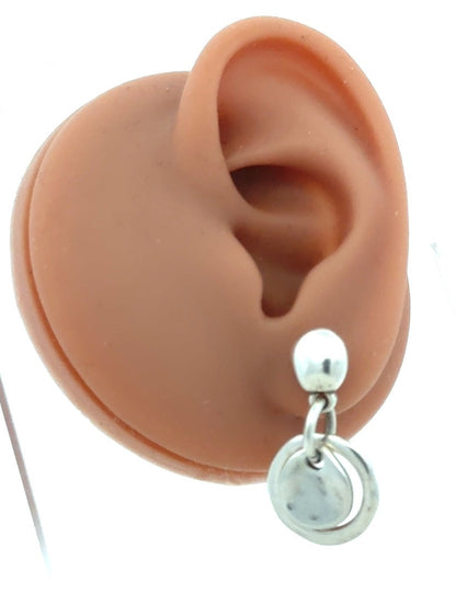 Designer Uno De 50 Silver Plated Hoop and Disc Dangle Stud Earrings