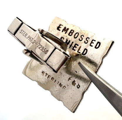 Vintage Embossed Shield 925 Sterling Silver Square Knight Detail Cufflinks