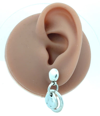 Designer Uno De 50 Silver Plated Hoop and Disc Dangle Stud Earrings