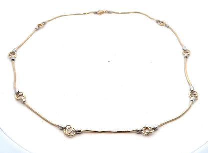 Italy 14K Yellow White Gold Two Tone Snake Chain Circle Station Necklace
