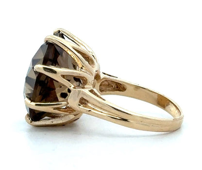 Estate Designer 14K Yellow Gold Round Smoky Topaz Solitaire Statement Ring