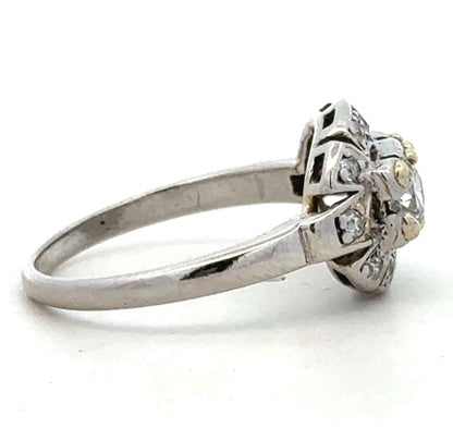 Vintage Platinum Art Deco Round Diamond Duo Engagement Ring