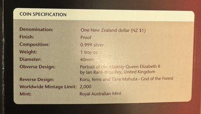2013 New Zealand S $1 Silver Proof Koru Maori Art Coin Original Mint Packaging