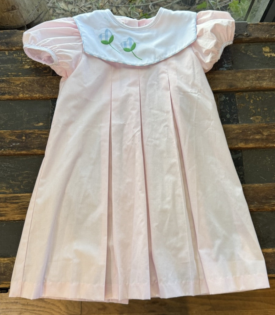 The Beaufort Bonnet Company Pink Appliqued Floral Theme Girls 7 Collared Dress