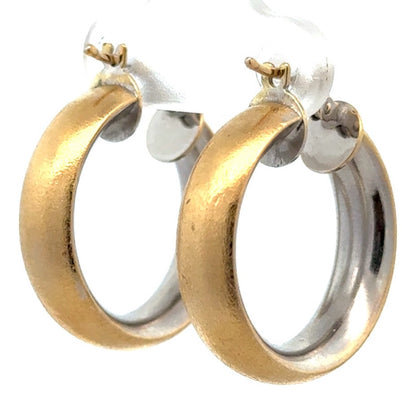 Estate 18K Yellow White Gold Two Tone Inside Out Elegant Hoop Earrings