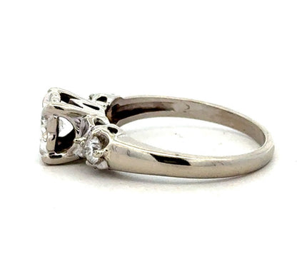 Estate 14K White Gold Round Square Illusion Set Diamond Trio Engagement Ring