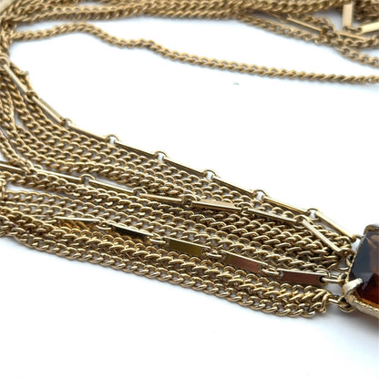 Vintage 1960s Smokey Quartz Gold Toned Multi Strand Layered Necklace