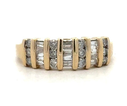 Designer HN 14K Yellow Gold Round Baguette Diamond Wedding Anniversary Band Ring