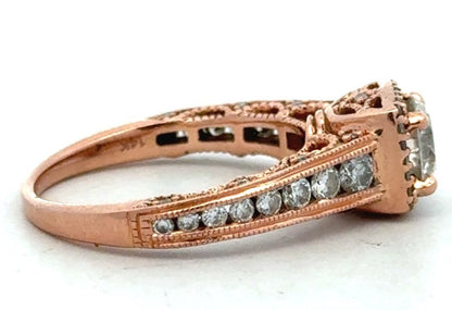 Designer 14K Rose Gold Round White Topaz Square Halo Engagement Ring