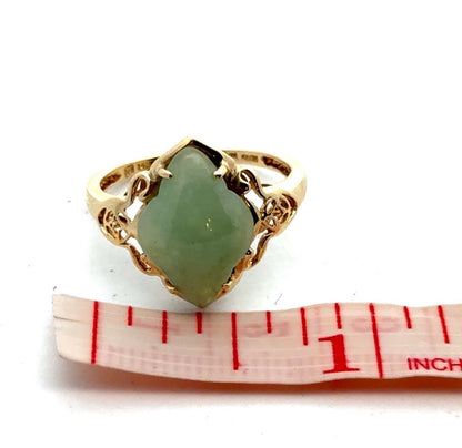 Designer 14K Yellow Gold Clover Green Jade Open Work Ring