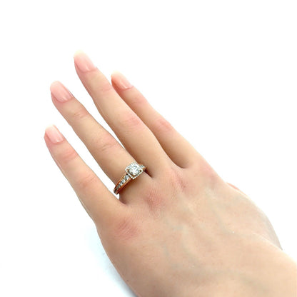 Designer 14K Rose Gold Round White Topaz Square Halo Engagement Ring