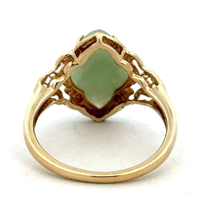 Designer 14K Yellow Gold Clover Green Jade Open Work Ring