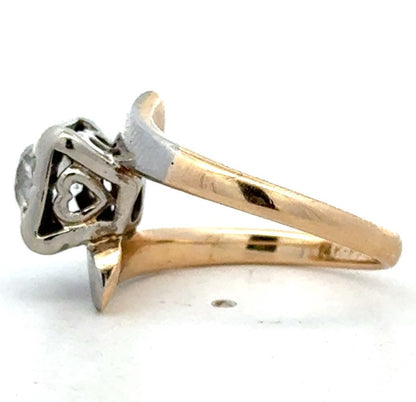 PALI 14K Yellow White Gold Two Tone Round Diamond Bypass Square Engagement Ring