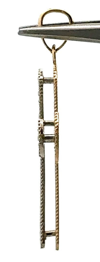 Designer 14K Yellow White Gold Two Tone Open Work Beaded Design Cross Pendant