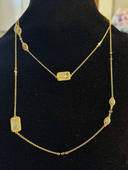 Freida Rothman 14K Gld Plt Sterling Silver MOP Chalcedony CZ Station Necklace