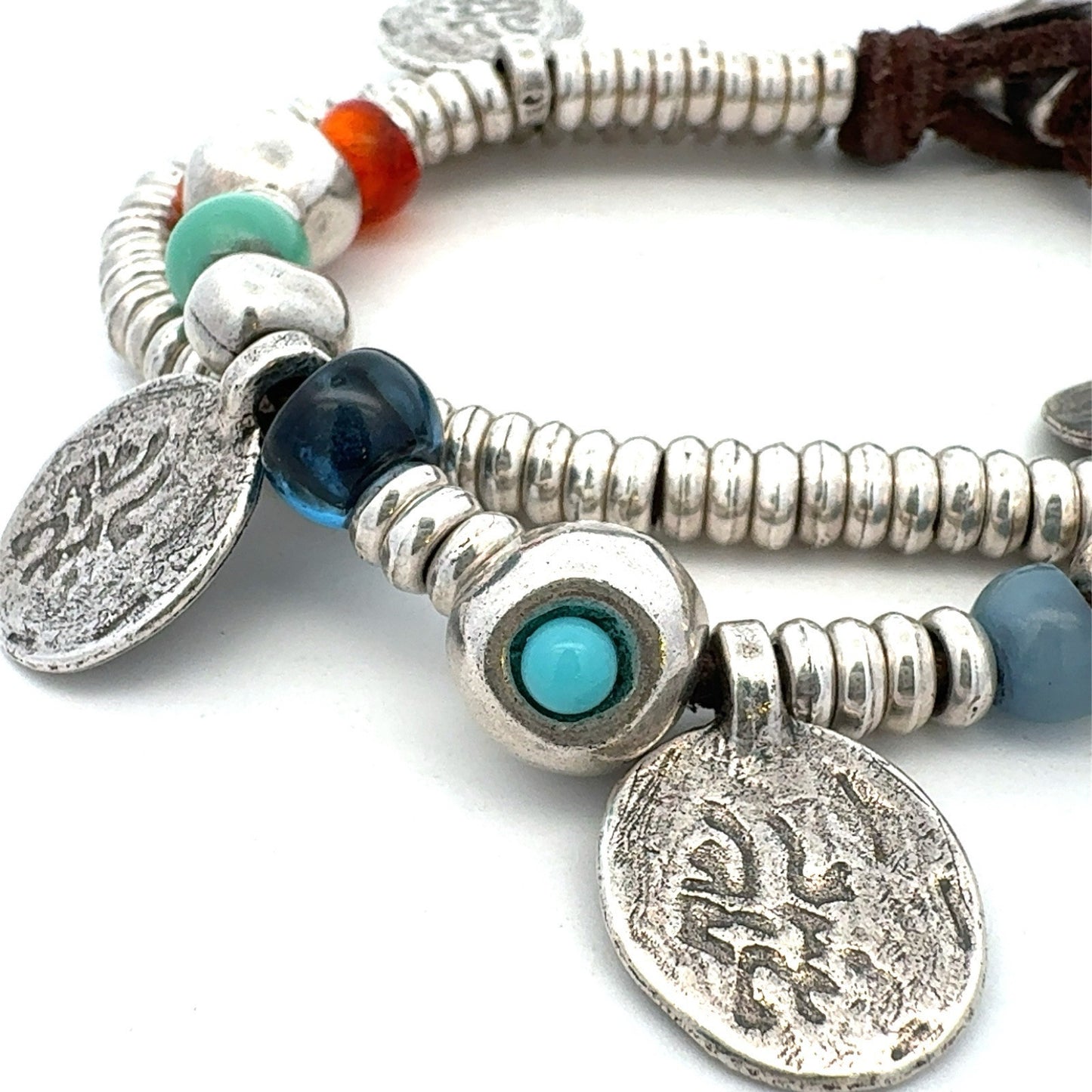 Designer Uno De 50 Multicolored Beaded Silver Plated Two Strand Charm Bracelet