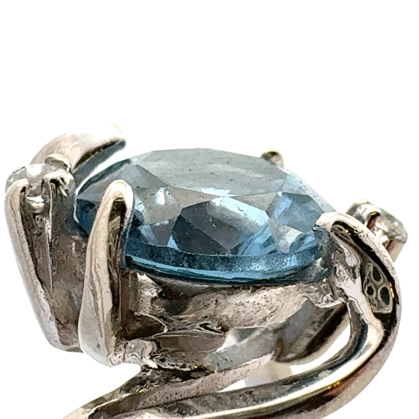 Designer 14K White Gold Round Blue Topaz Solitaire Diamond Ring