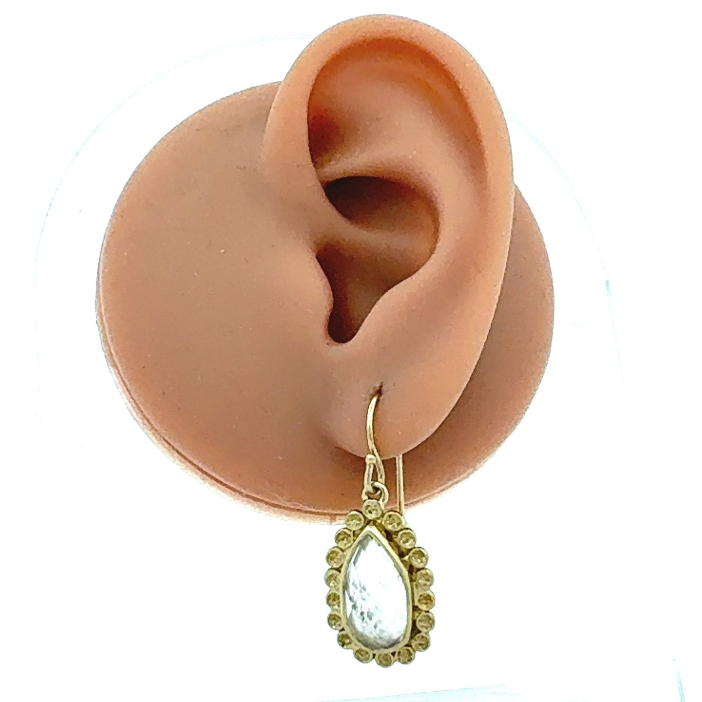 Designer Melinda Maria Gold Tone Cushion Moonstone Pear Teardrop Dangle Earrings