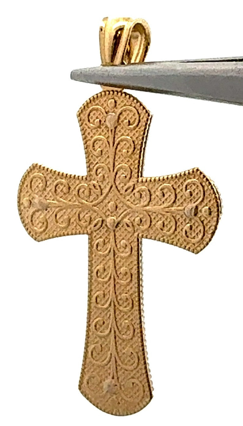 Designer 14K Yellow White Gold Two Tone Open Work Beaded Design Cross Pendant