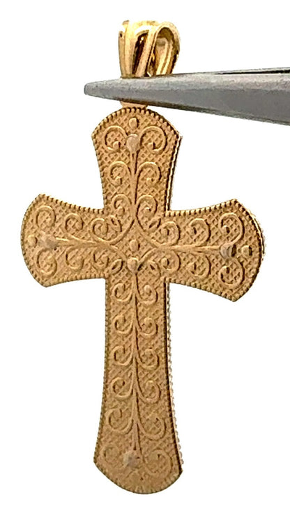 Designer 14K Yellow White Gold Two Tone Open Work Beaded Design Cross Pendant