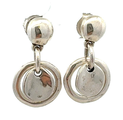 Designer Uno De 50 Silver Plated Hoop and Disc Dangle Stud Earrings