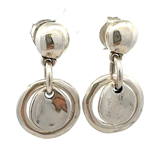 Designer Uno De 50 Silver Plated Hoop and Disc Dangle Stud Earrings