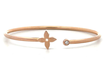Louis Vuitton 18K Yellow Gold Diamond Flower Open Stackable Bangle Bracelet