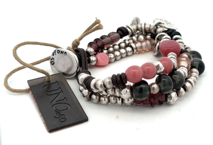 Designer Uno De 50 Agate Glass Metal Charm Beaded Silver Plated Leather Bracelet
