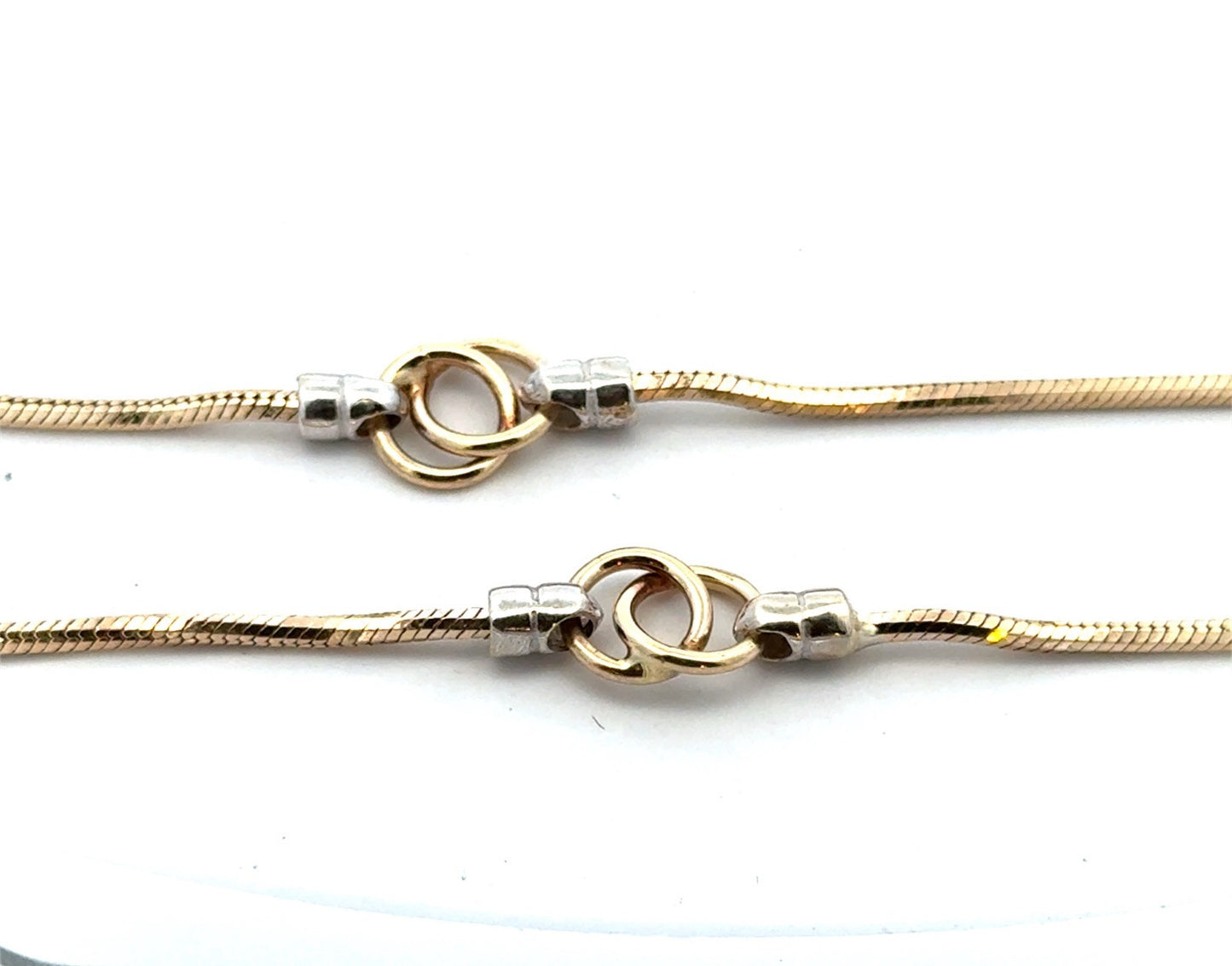 Italy 14K Yellow White Gold Two Tone Snake Chain Circle Station Necklace