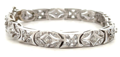 Estate 14K White Gold Diamond X O Cut Out Anniversary Statement Tennis Bracelet