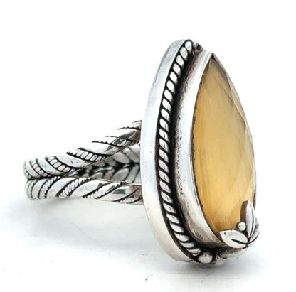 Lori Bonn 925 Sterling Silver Pear Yellow Citrine Solitaire Statement Ring