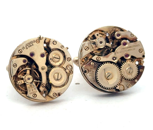 Vintage Designer Dante Gold Tone Inner Watch Movement Round Cufflinks