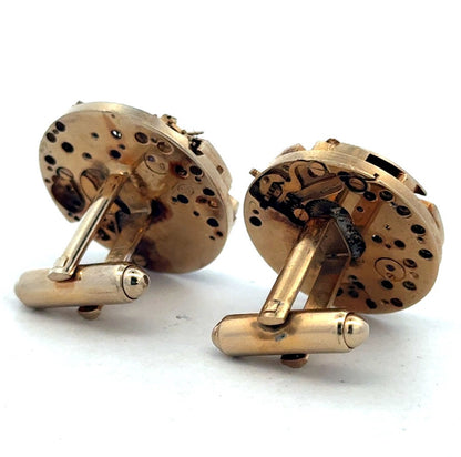 Vintage Designer Dante Gold Tone Inner Watch Movement Round Cufflinks