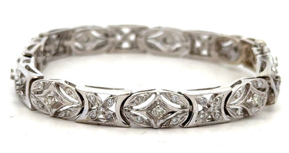 Estate 14K White Gold Diamond X O Cut Out Anniversary Statement Tennis Bracelet