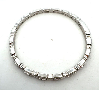 Designer NADRI Silver Toned Sparkling Cubic Zircona CZ Hinged Bangle Bracelet